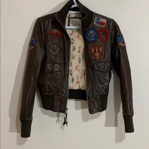 Miss Top Gun Genuine Leather Bomber Jacket